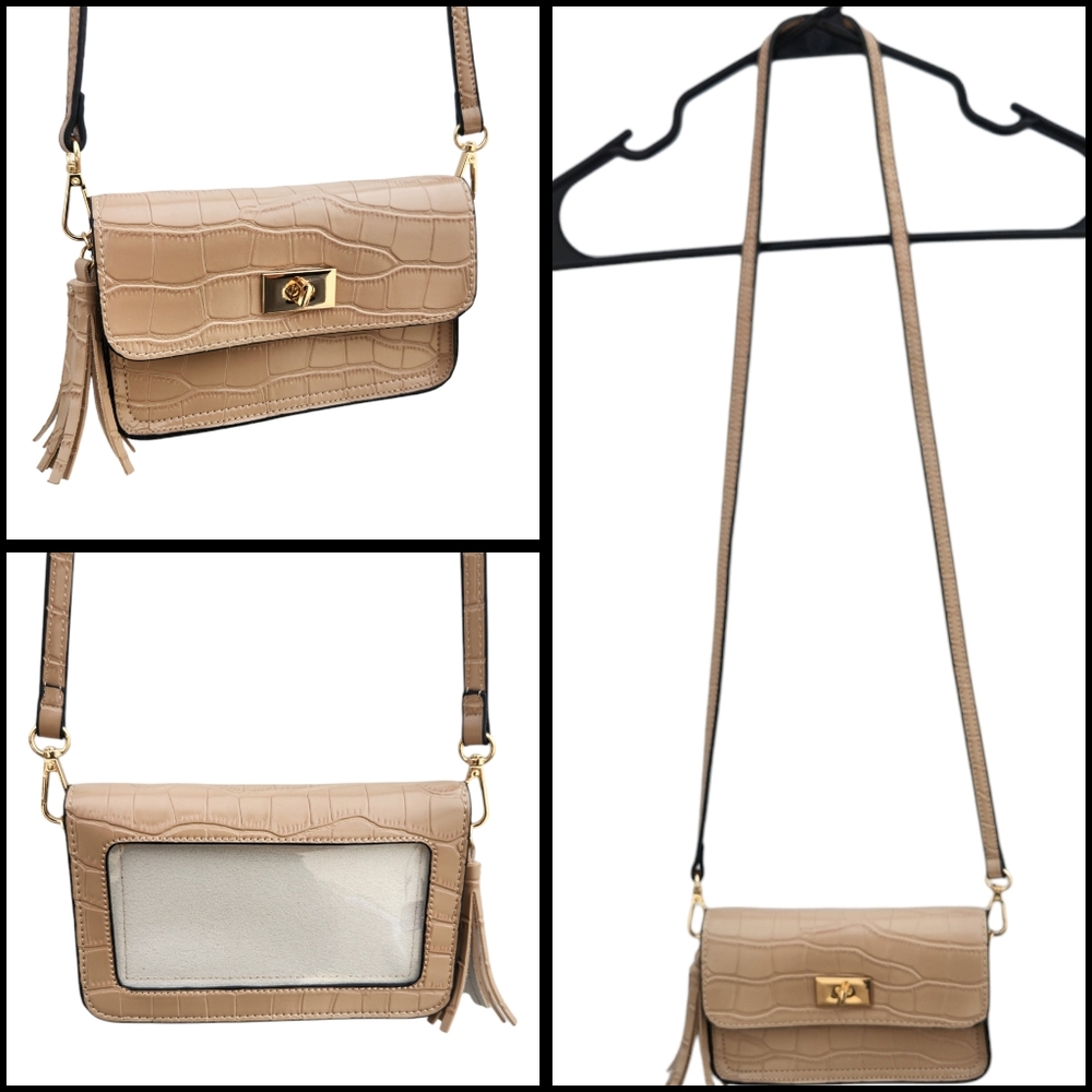 Mellow World "Hermione" Croco Embossed Touchscreen Crossbody Bag beige
